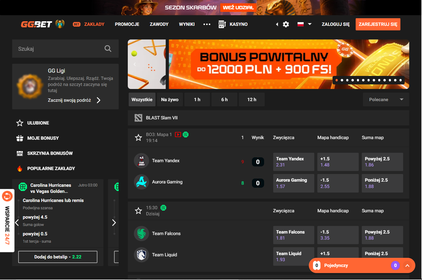 Zrzut ekranu strony GG.bet